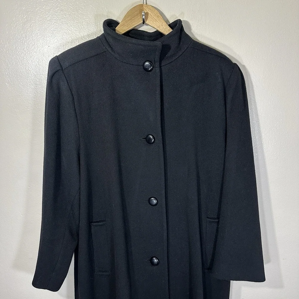 JACQUELINE FERRAR Women's 14 Black‎ 100% Wool USA Union Tag Overcoat VTG